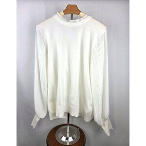 NWT Sioni Sweater Top XL White Pleated Sleeves & Ruffle Neck Feminine Poetcore